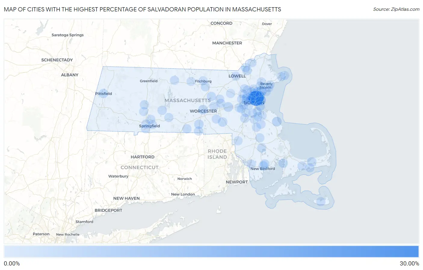 Cities with the Highest Percentage of Salvadoran Population in Massachusetts Map