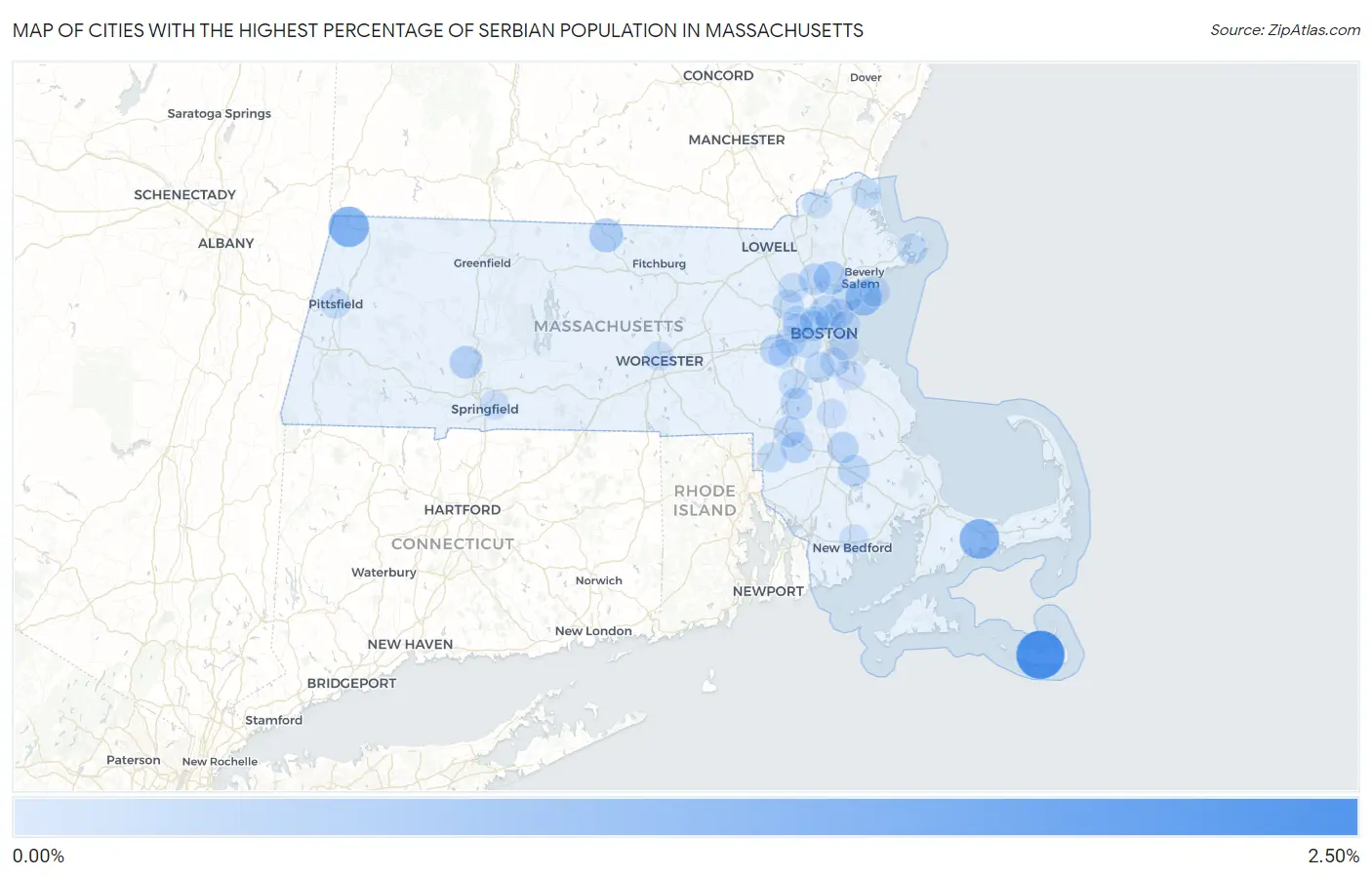 Cities with the Highest Percentage of Serbian Population in Massachusetts Map