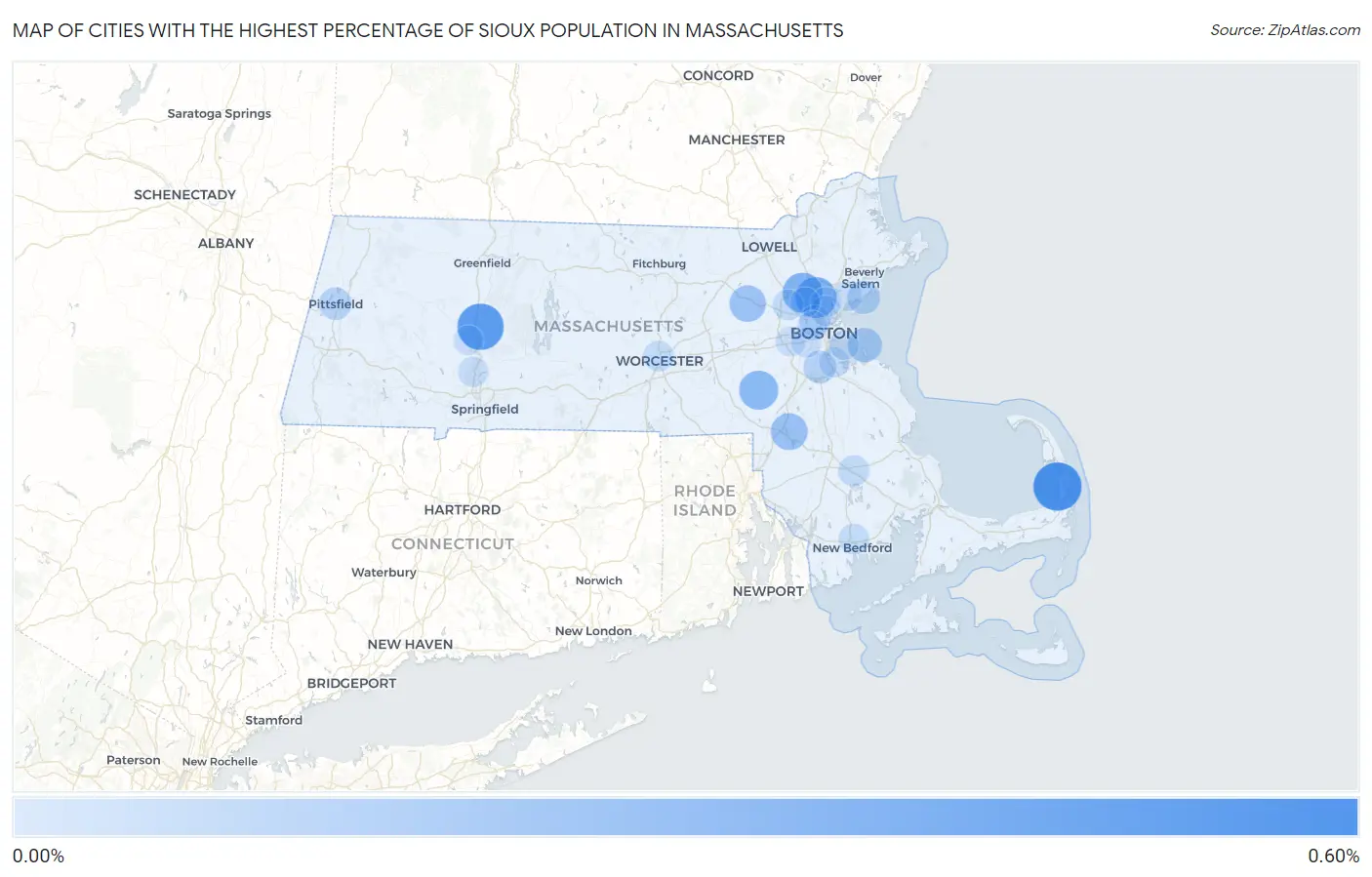 Cities with the Highest Percentage of Sioux Population in Massachusetts Map