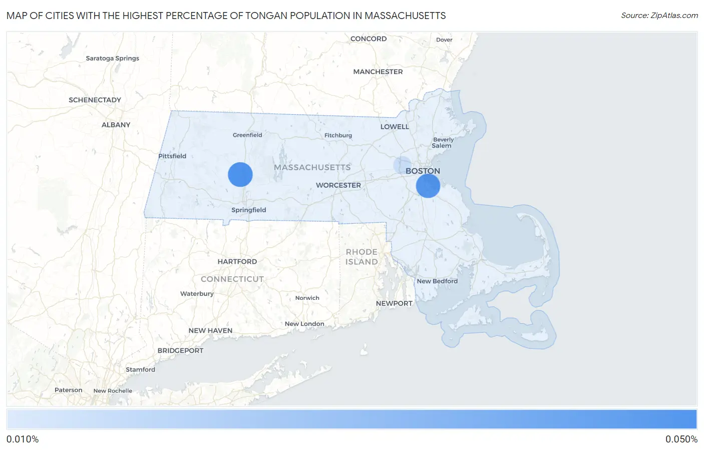 Cities with the Highest Percentage of Tongan Population in Massachusetts Map