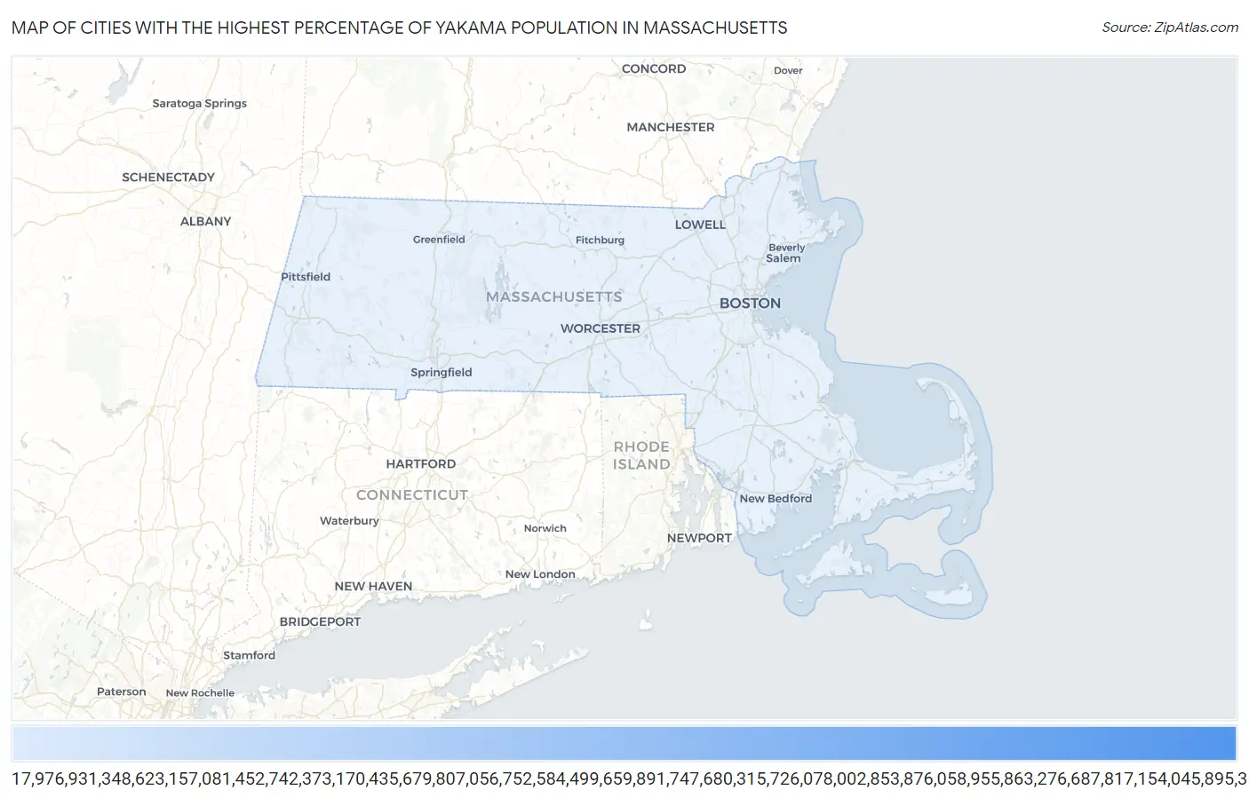 Cities with the Highest Percentage of Yakama Population in Massachusetts Map