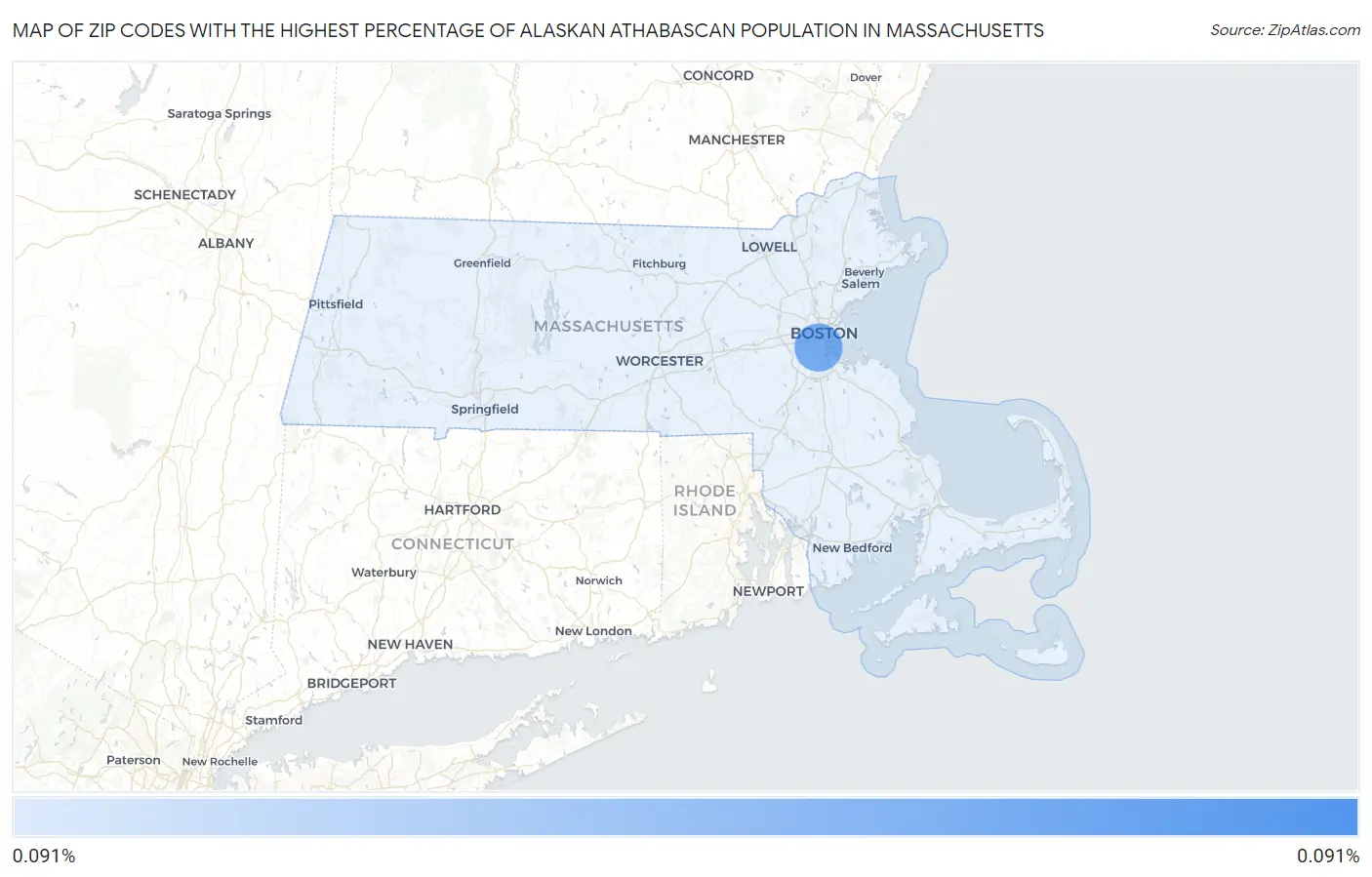 Zip Codes with the Highest Percentage of Alaskan Athabascan Population in Massachusetts Map