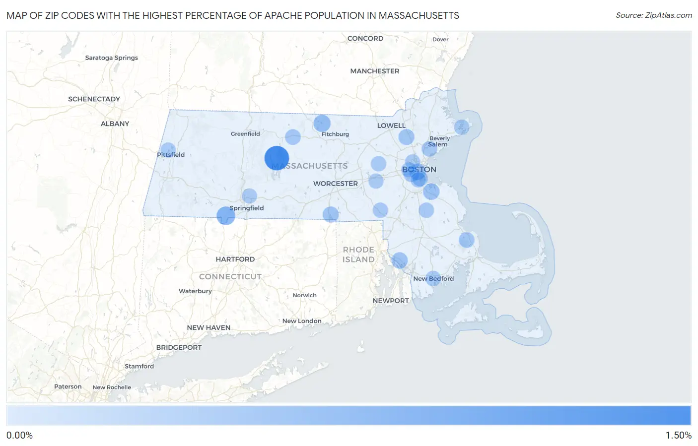 Zip Codes with the Highest Percentage of Apache Population in Massachusetts Map