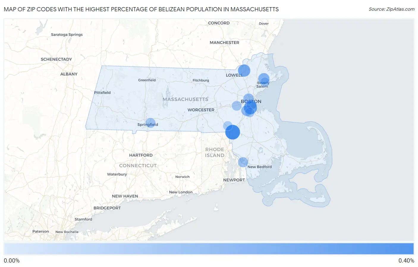 Zip Codes with the Highest Percentage of Belizean Population in Massachusetts Map