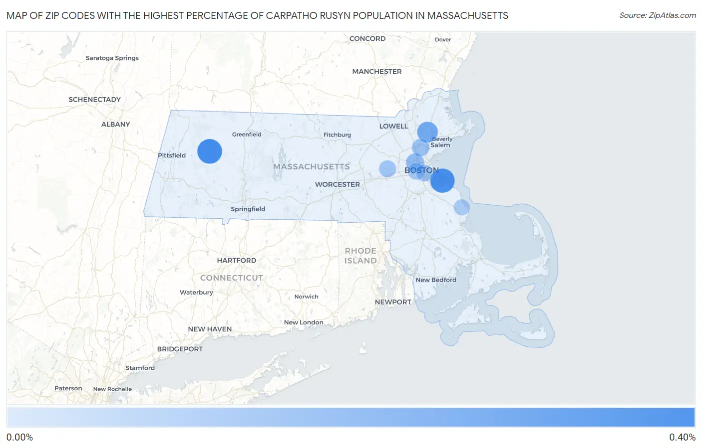 Zip Codes with the Highest Percentage of Carpatho Rusyn Population in Massachusetts Map