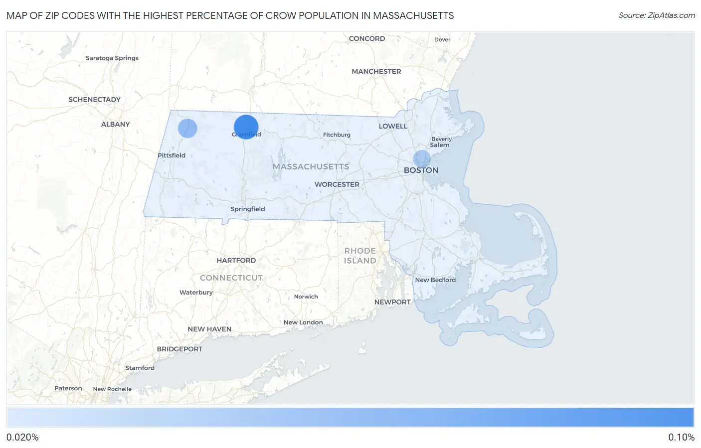Zip Codes with the Highest Percentage of Crow Population in Massachusetts Map