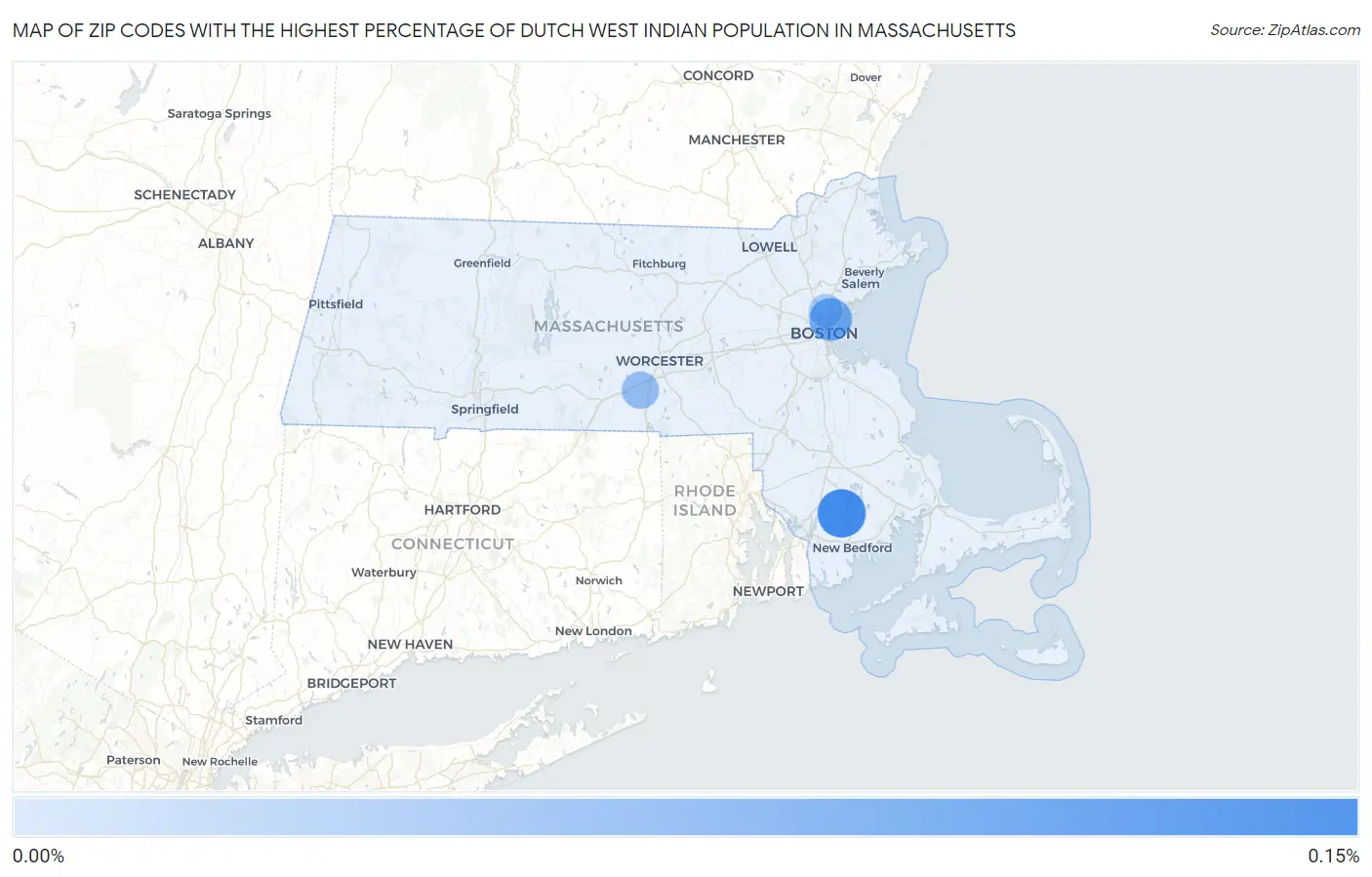 Zip Codes with the Highest Percentage of Dutch West Indian Population in Massachusetts Map