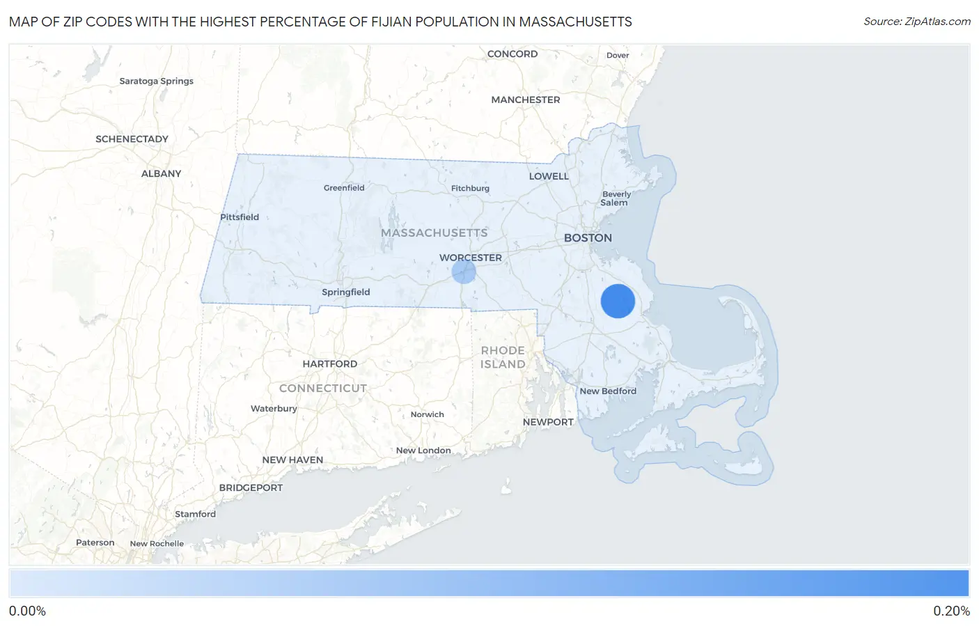 Zip Codes with the Highest Percentage of Fijian Population in Massachusetts Map