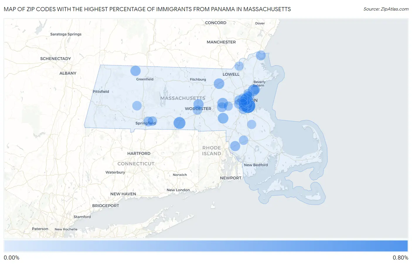 Zip Codes with the Highest Percentage of Immigrants from Panama in Massachusetts Map