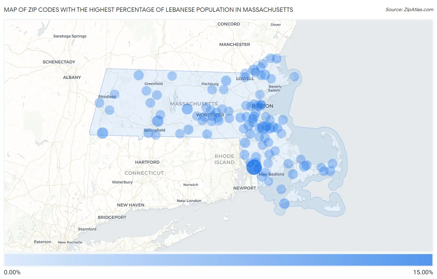 Zip Codes with the Highest Percentage of Lebanese Population in Massachusetts Map