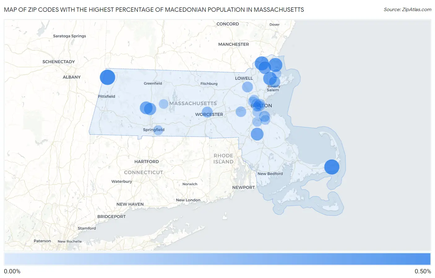 Zip Codes with the Highest Percentage of Macedonian Population in Massachusetts Map