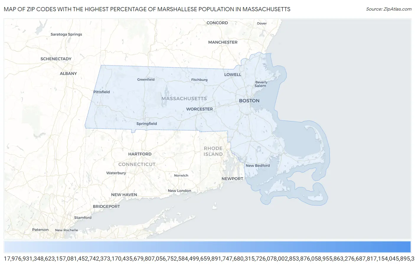 Zip Codes with the Highest Percentage of Marshallese Population in Massachusetts Map