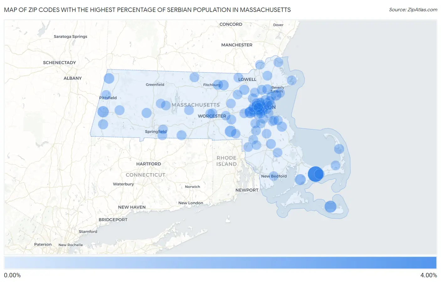 Zip Codes with the Highest Percentage of Serbian Population in Massachusetts Map