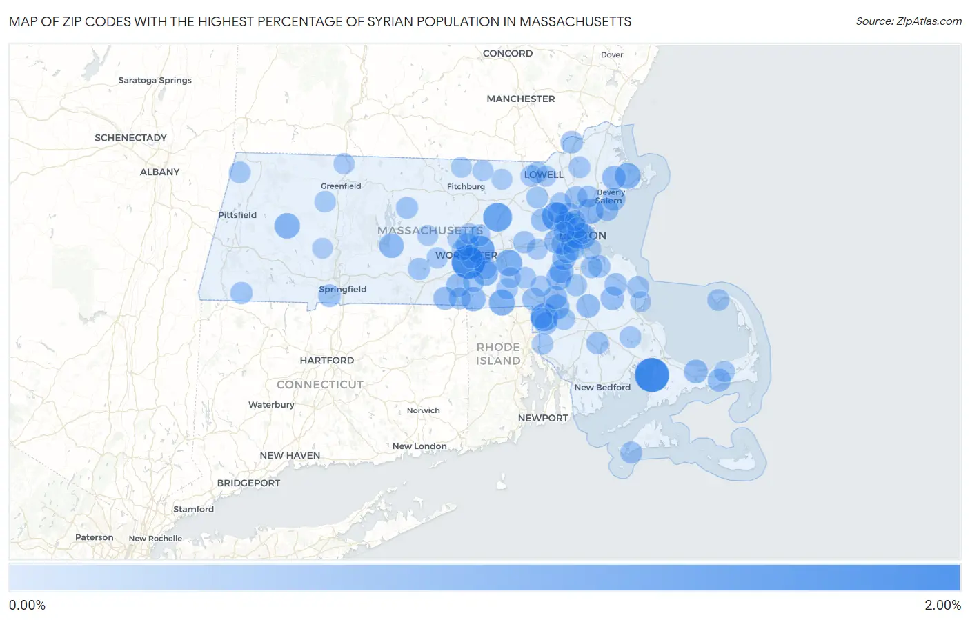 Zip Codes with the Highest Percentage of Syrian Population in Massachusetts Map
