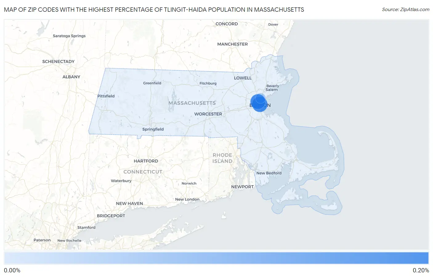 Zip Codes with the Highest Percentage of Tlingit-Haida Population in Massachusetts Map