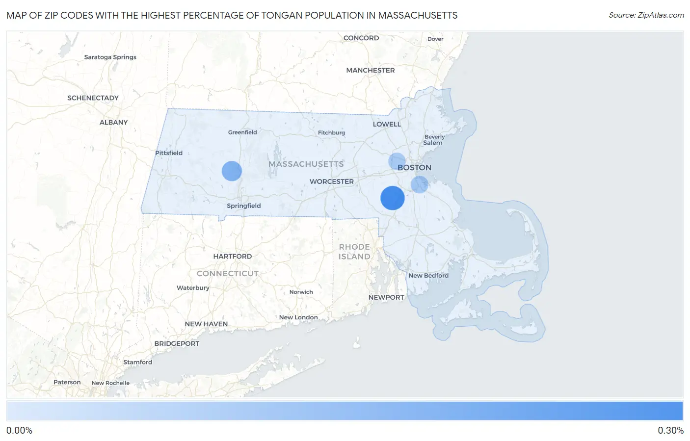 Zip Codes with the Highest Percentage of Tongan Population in Massachusetts Map