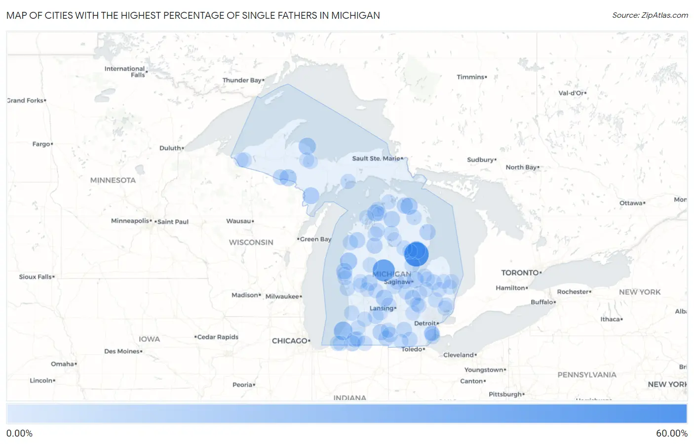 Cities with the Highest Percentage of Single Fathers in Michigan Map