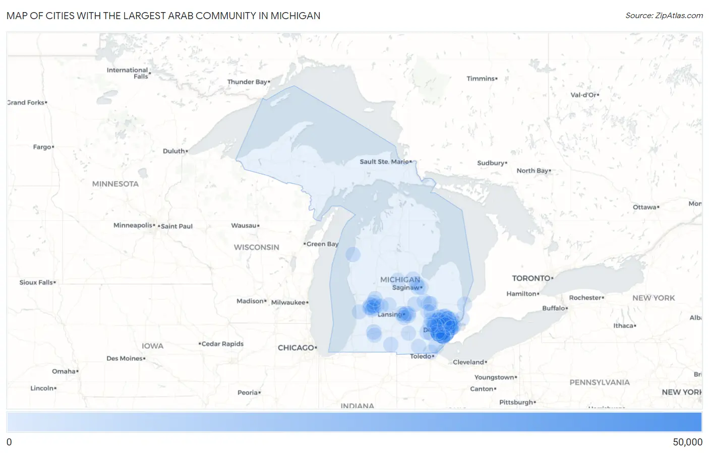 Cities with the Largest Arab Community in Michigan Map