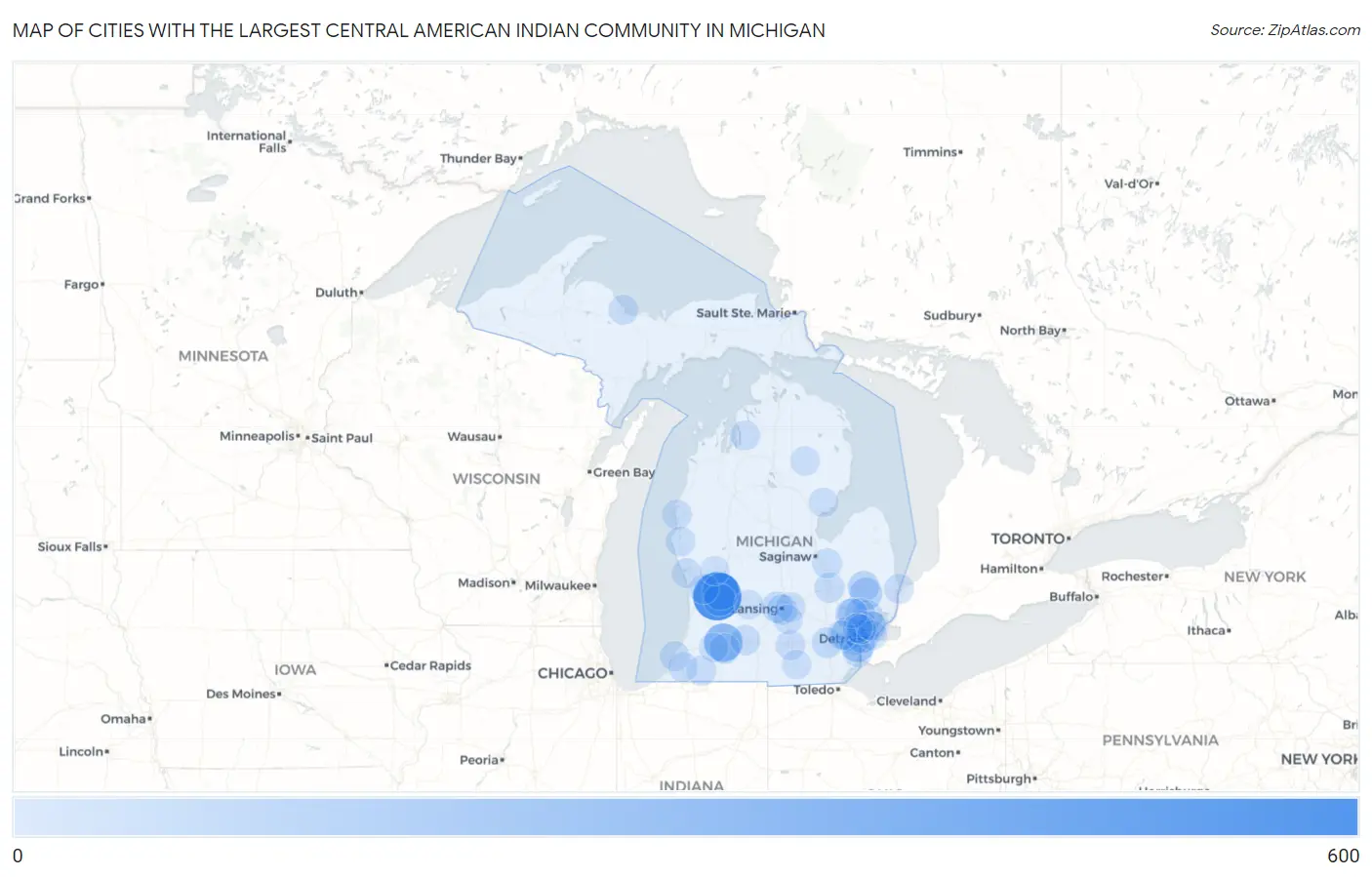 Cities with the Largest Central American Indian Community in Michigan Map
