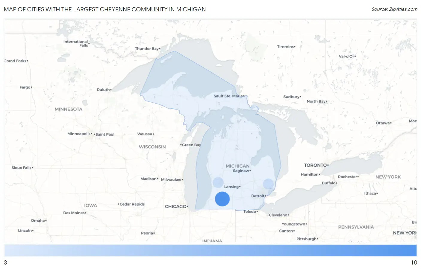 Cities with the Largest Cheyenne Community in Michigan Map