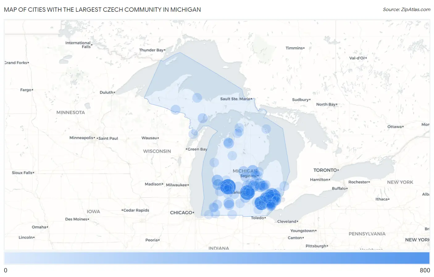 Cities with the Largest Czech Community in Michigan Map