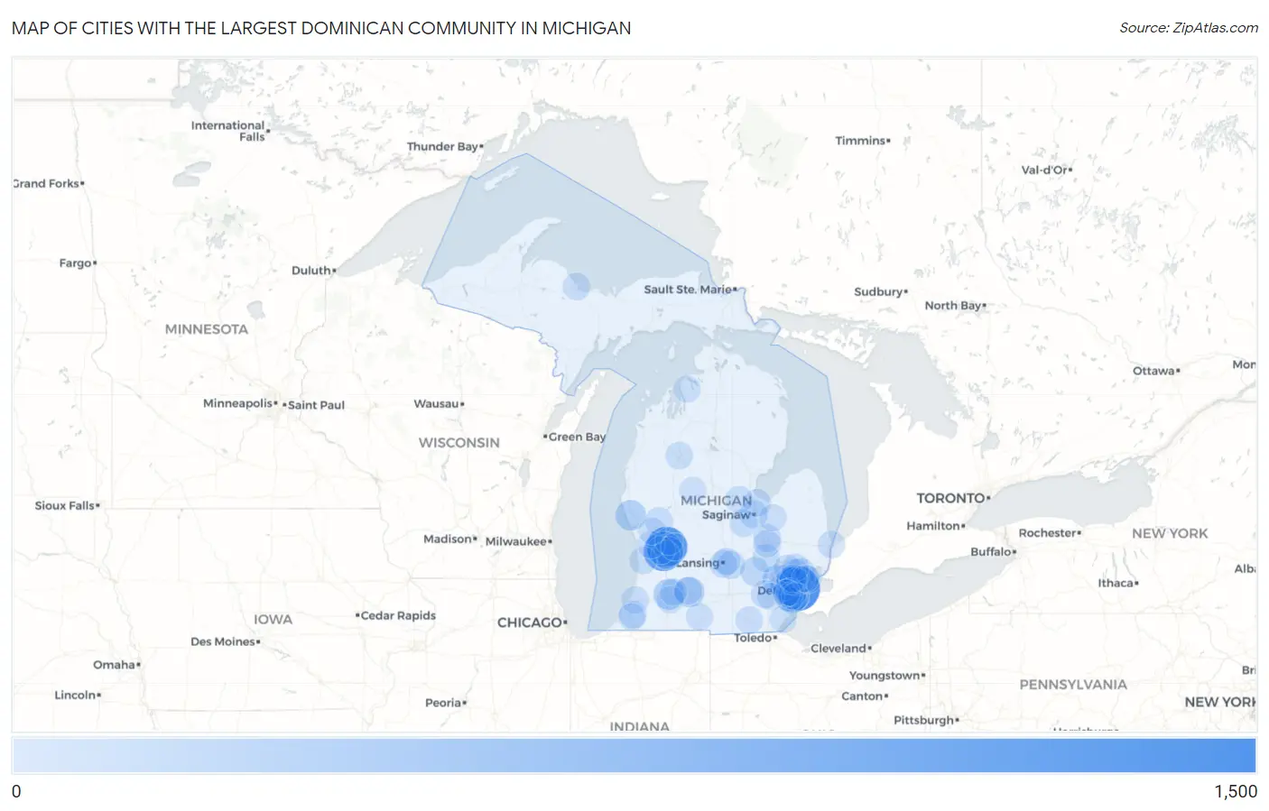 Cities with the Largest Dominican Community in Michigan Map
