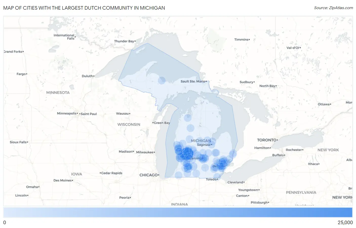 Cities with the Largest Dutch Community in Michigan Map