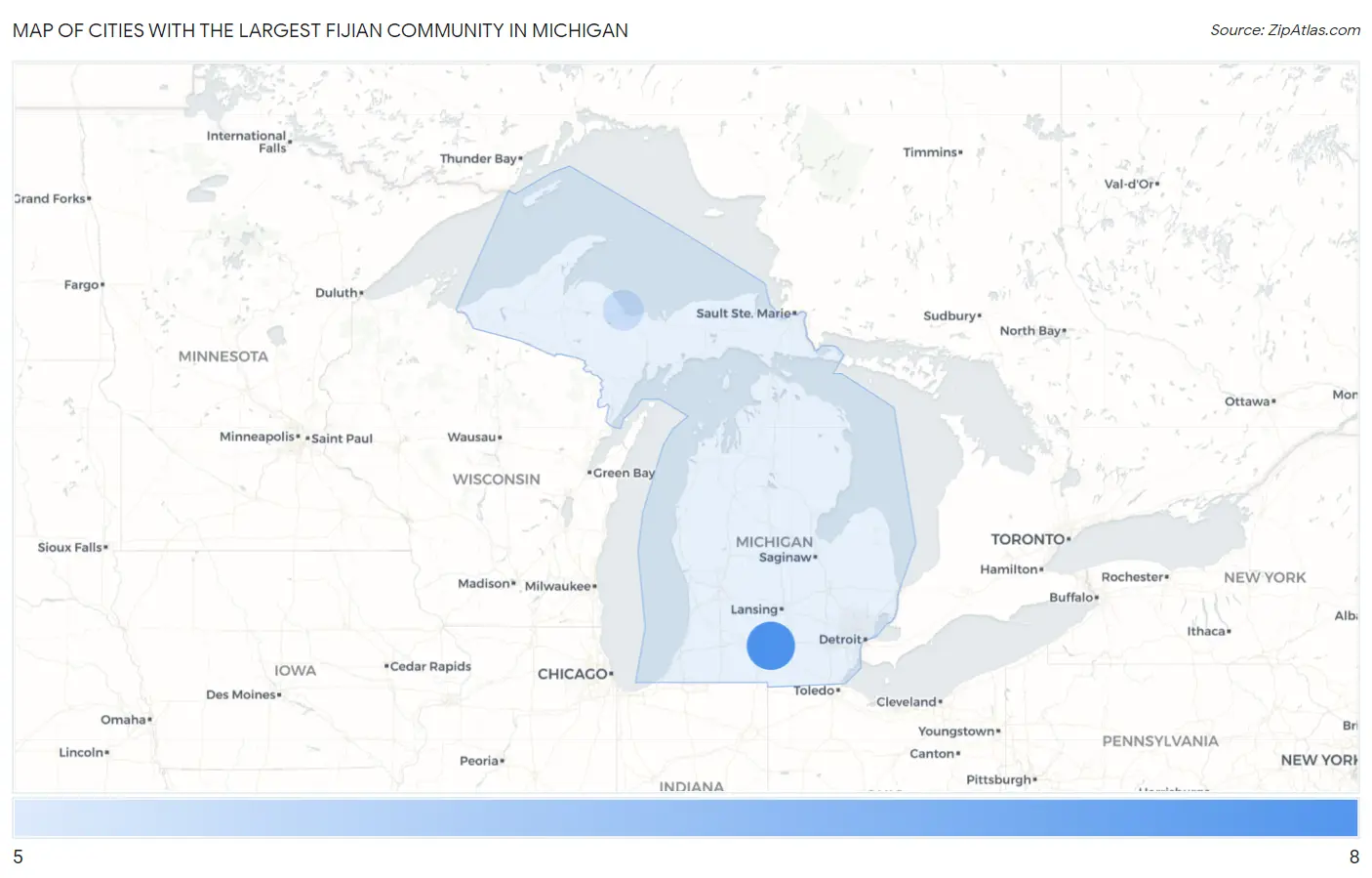 Cities with the Largest Fijian Community in Michigan Map