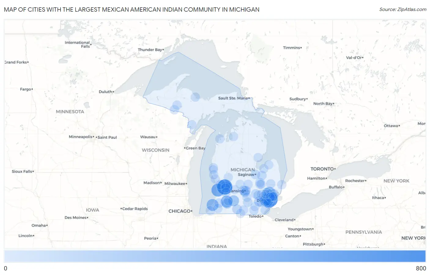 Cities with the Largest Mexican American Indian Community in Michigan Map