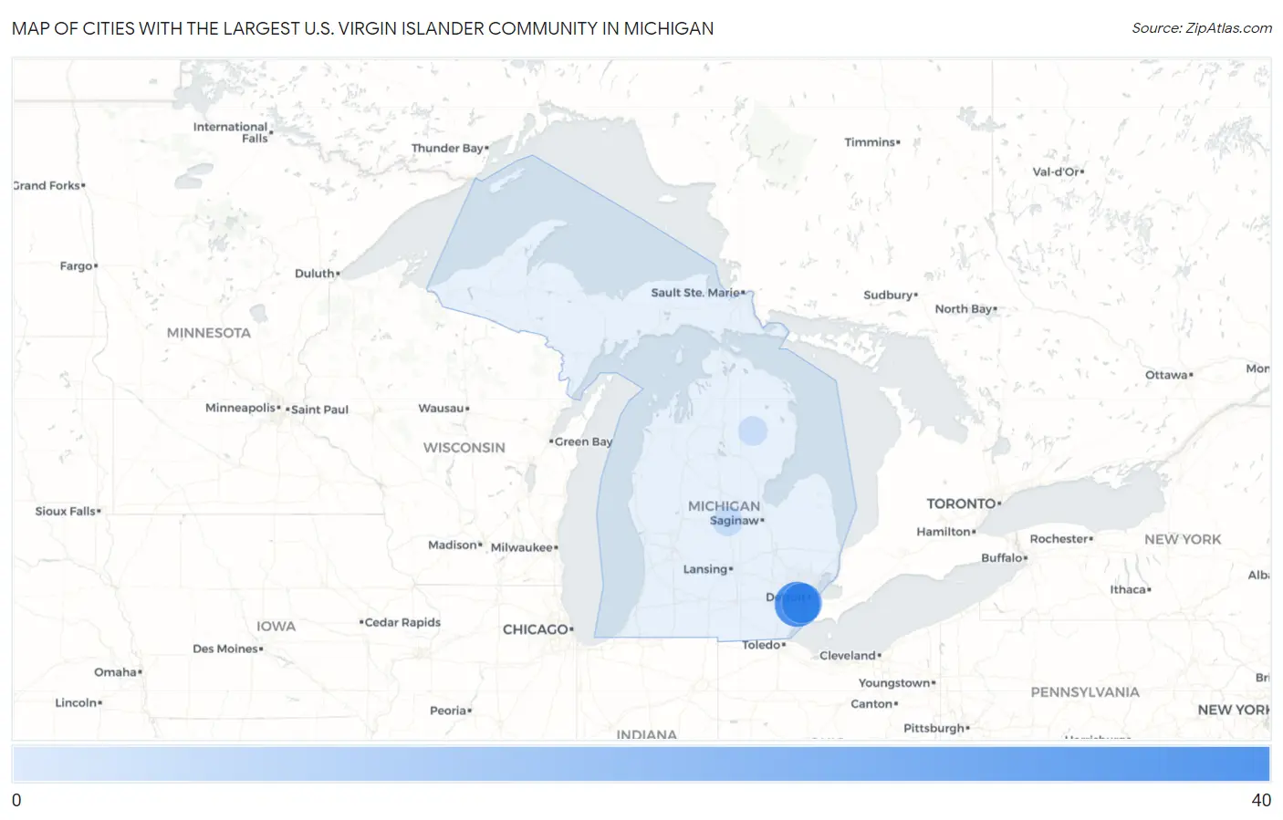 Cities with the Largest U.S. Virgin Islander Community in Michigan Map