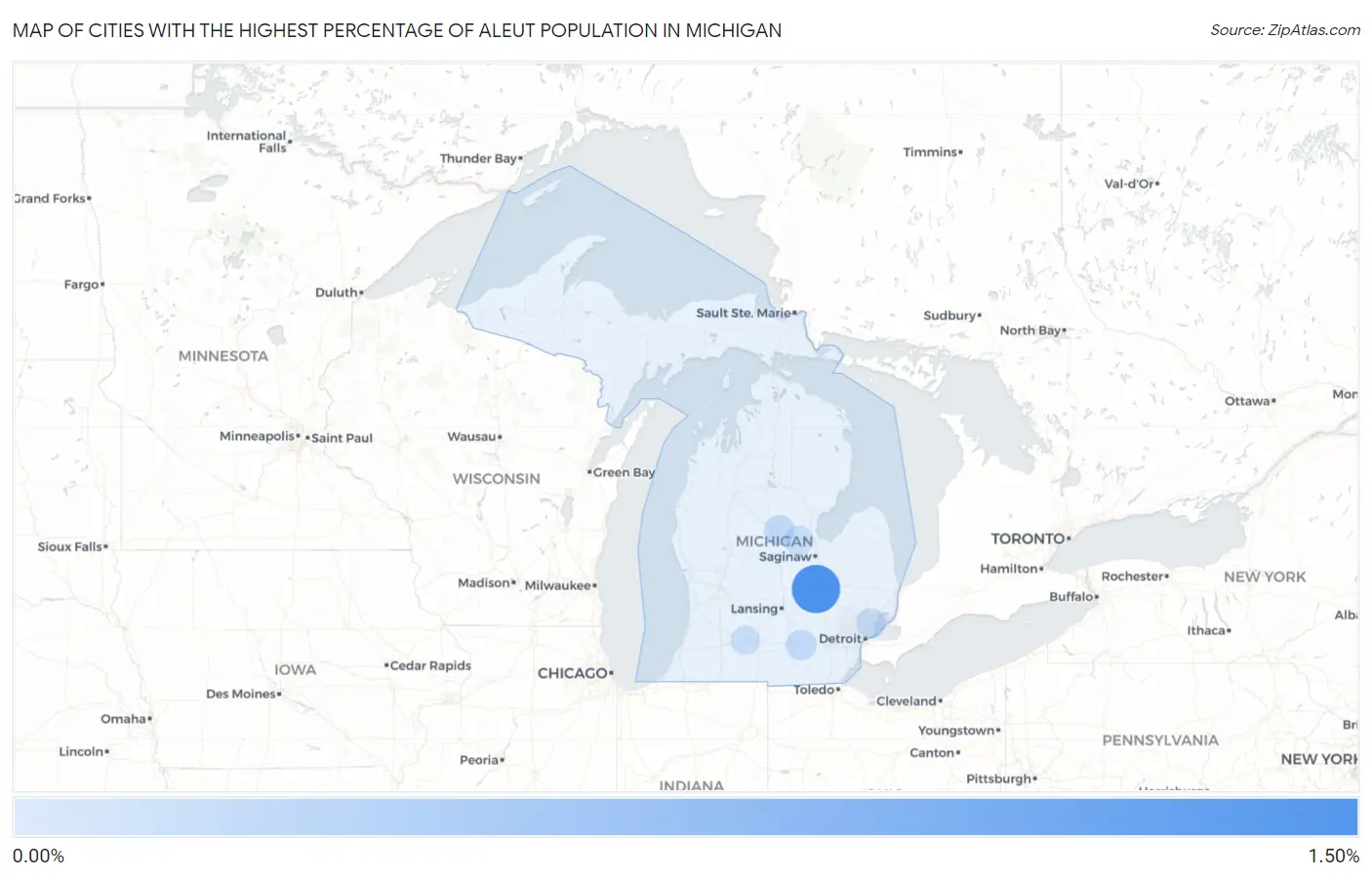 Cities with the Highest Percentage of Aleut Population in Michigan Map