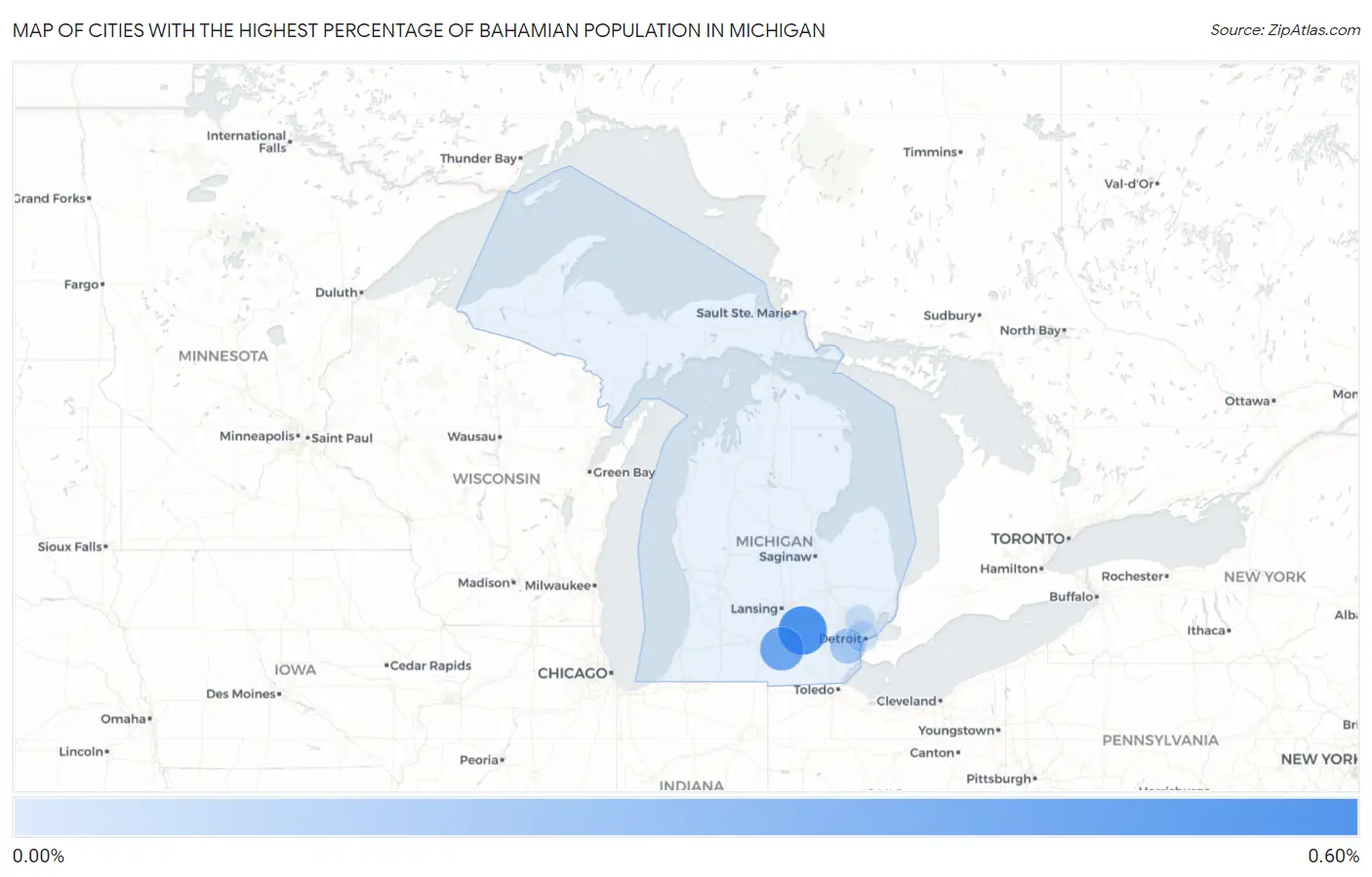 Cities with the Highest Percentage of Bahamian Population in Michigan Map