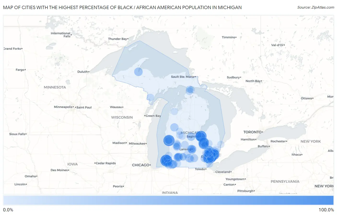 Cities with the Highest Percentage of Black / African American Population in Michigan Map