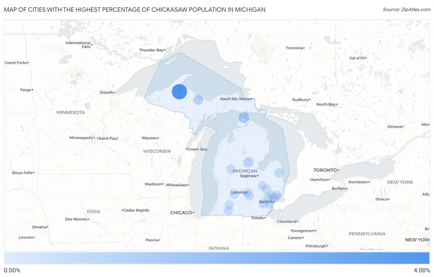 Cities with the Highest Percentage of Chickasaw Population in Michigan Map