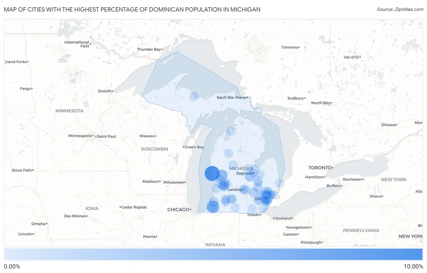 Cities with the Highest Percentage of Dominican Population in Michigan Map