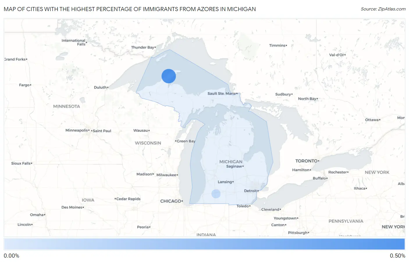 Cities with the Highest Percentage of Immigrants from Azores in Michigan Map
