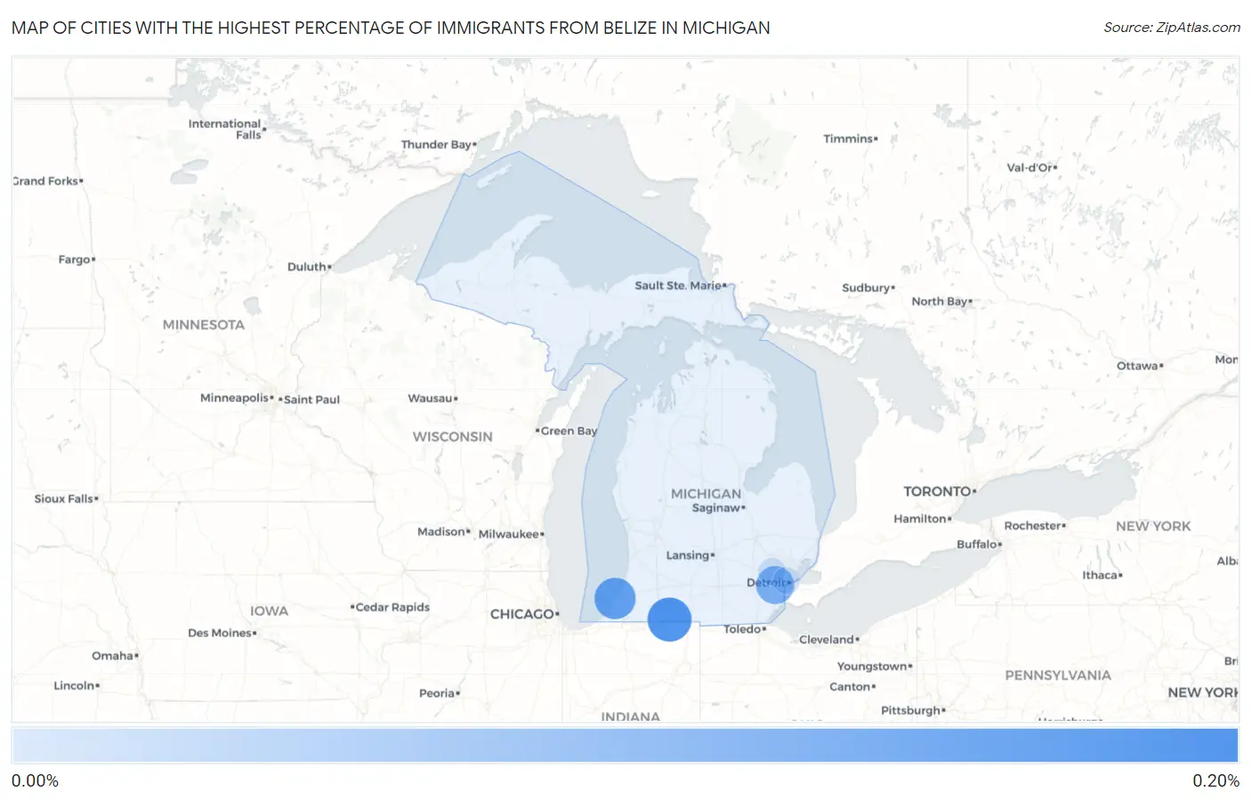 Cities with the Highest Percentage of Immigrants from Belize in Michigan Map