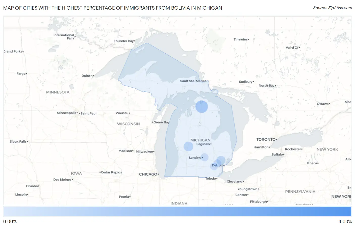 Cities with the Highest Percentage of Immigrants from Bolivia in Michigan Map