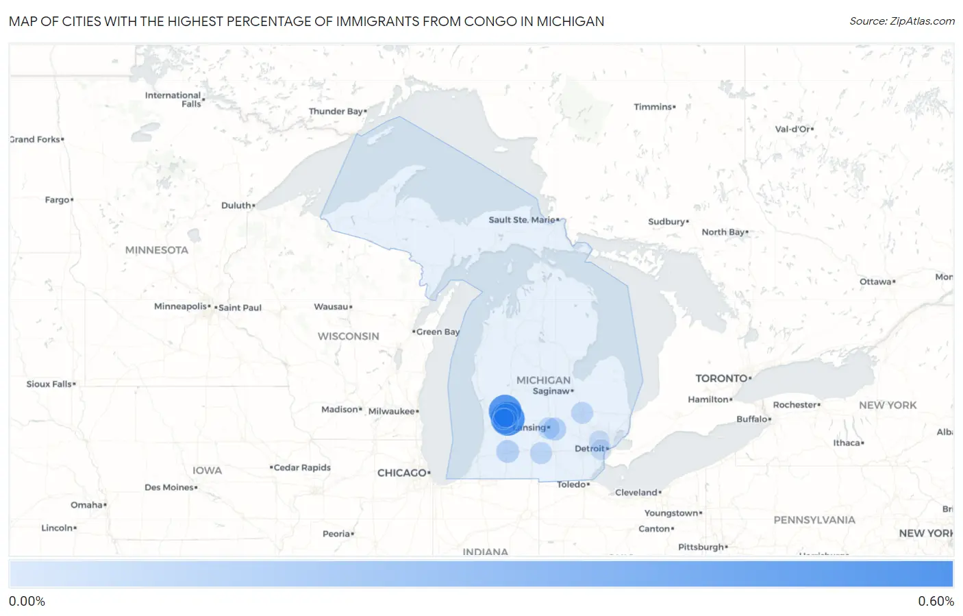 Cities with the Highest Percentage of Immigrants from Congo in Michigan Map