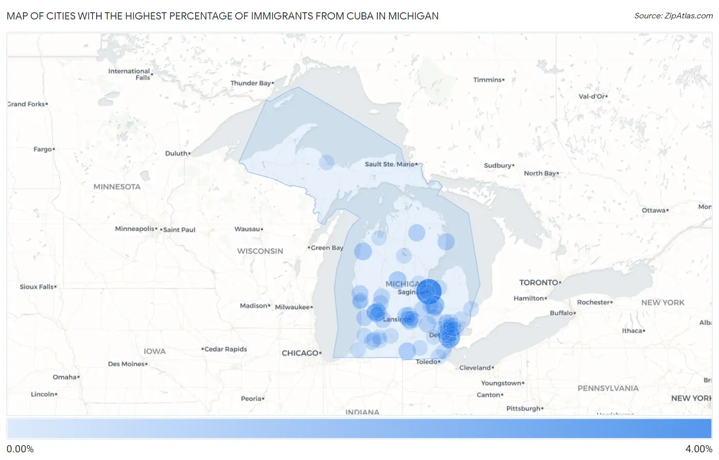 Cities with the Highest Percentage of Immigrants from Cuba in Michigan Map