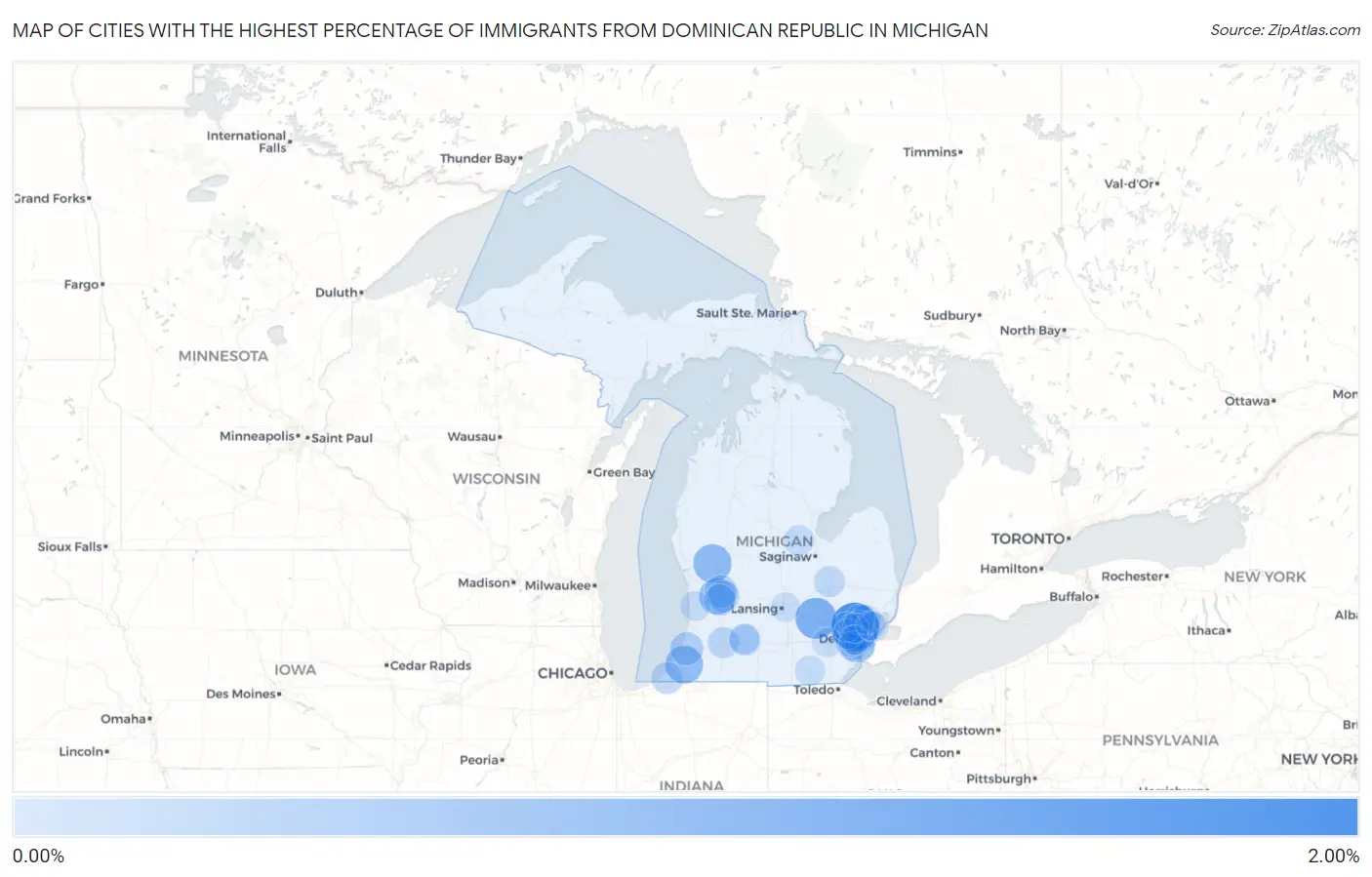 Cities with the Highest Percentage of Immigrants from Dominican Republic in Michigan Map