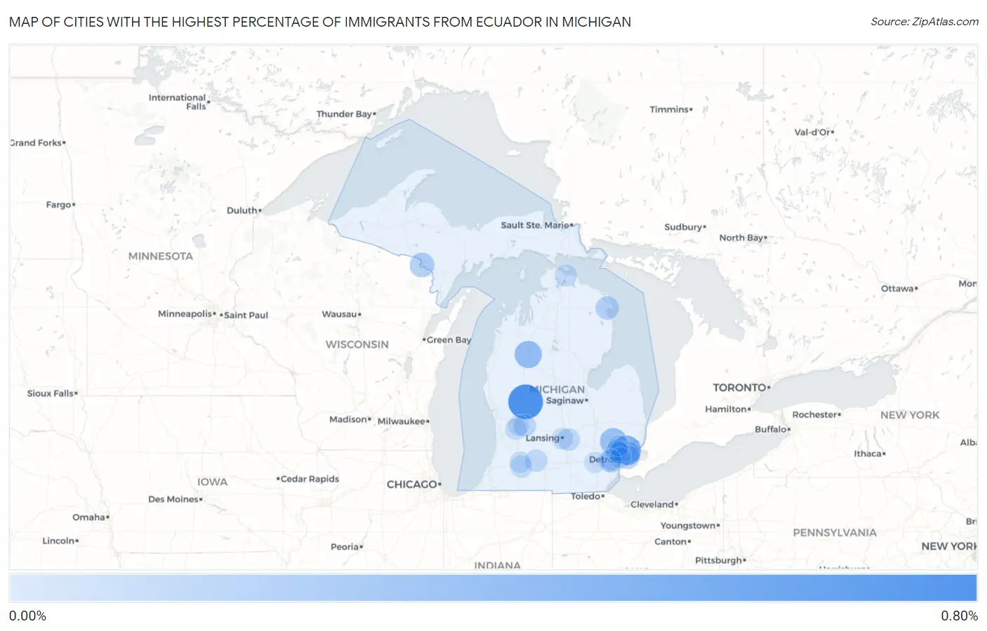 Cities with the Highest Percentage of Immigrants from Ecuador in Michigan Map