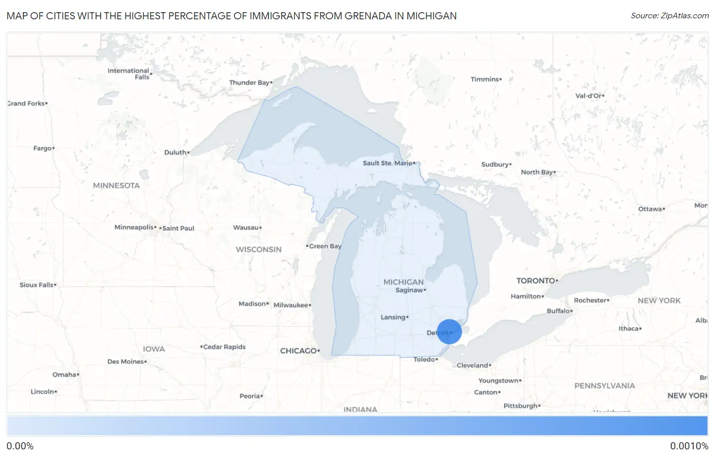 Cities with the Highest Percentage of Immigrants from Grenada in Michigan Map