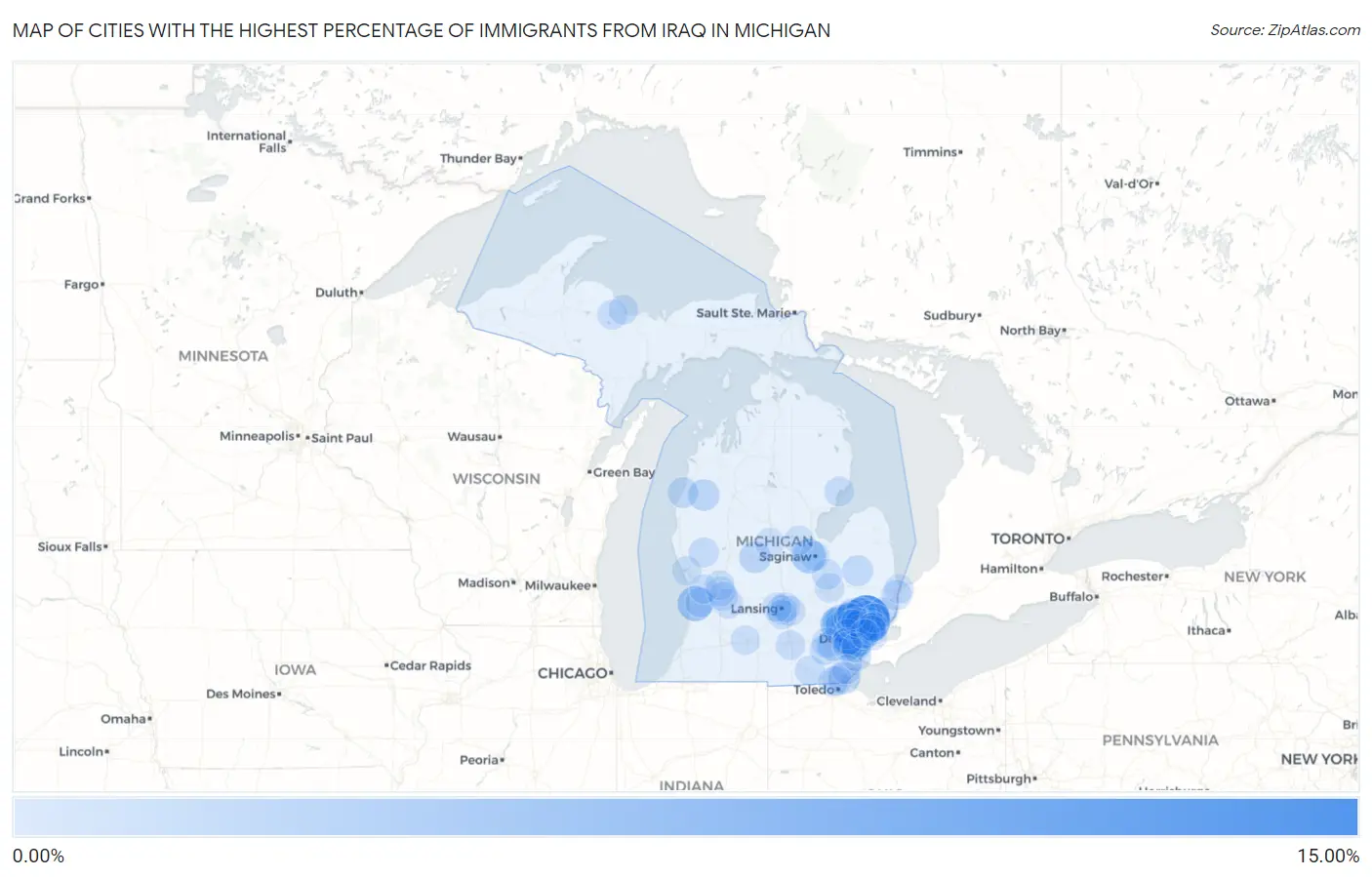 Cities with the Highest Percentage of Immigrants from Iraq in Michigan Map