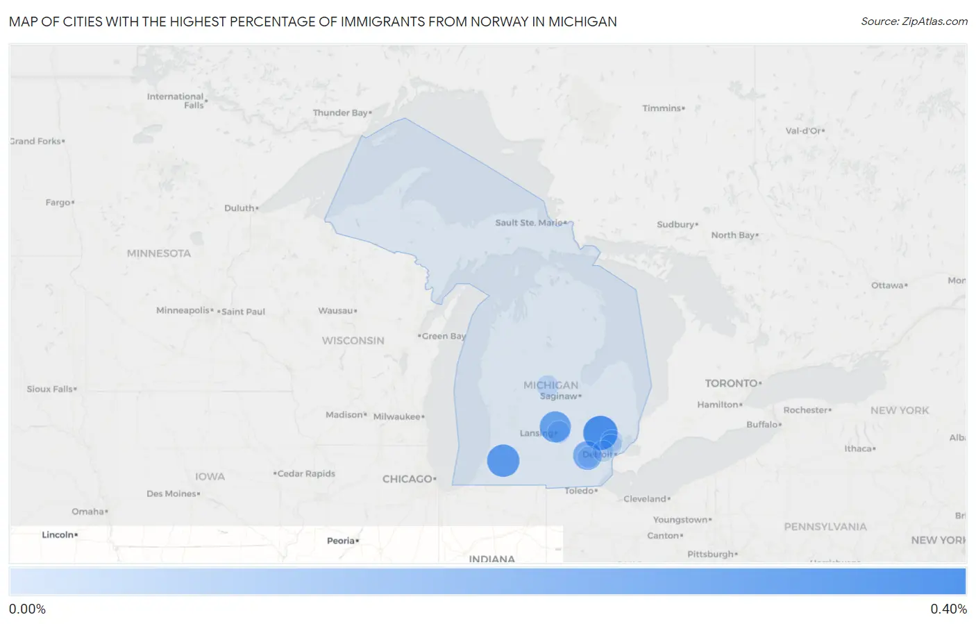 Cities with the Highest Percentage of Immigrants from Norway in Michigan Map