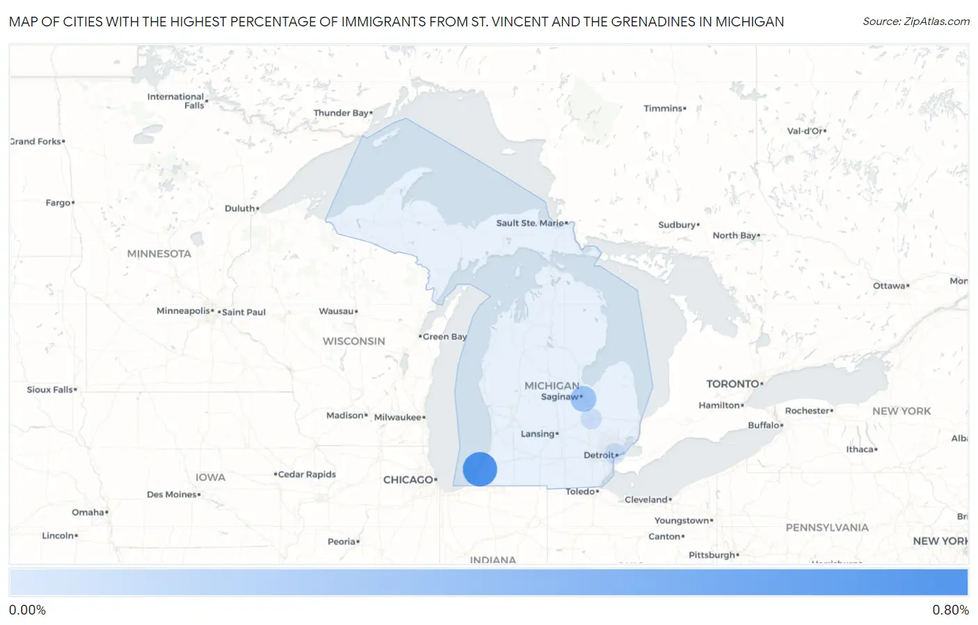 Cities with the Highest Percentage of Immigrants from St. Vincent and the Grenadines in Michigan Map