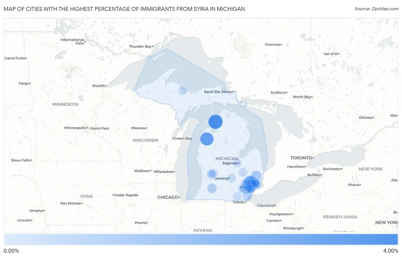 Cities with the Highest Percentage of Immigrants from Syria in Michigan Map