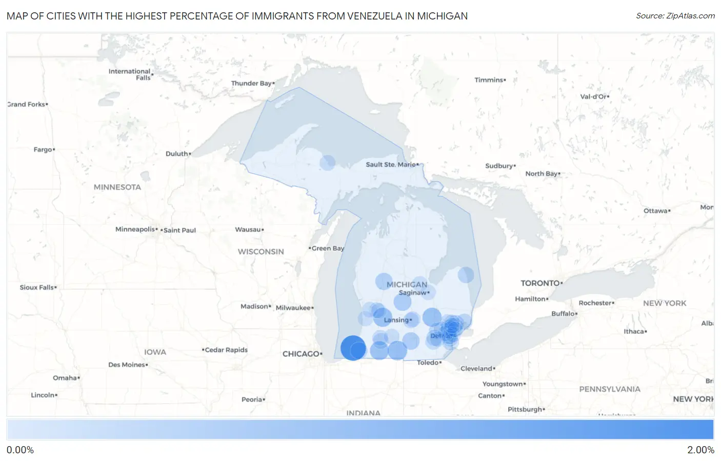 Cities with the Highest Percentage of Immigrants from Venezuela in Michigan Map