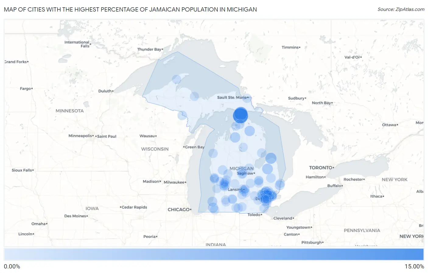 Cities with the Highest Percentage of Jamaican Population in Michigan Map