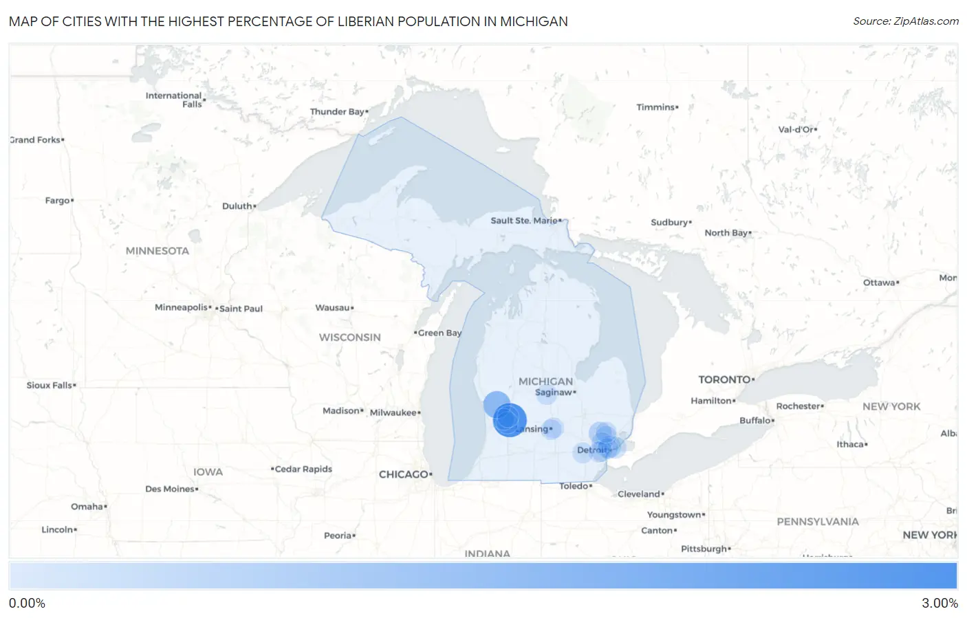 Cities with the Highest Percentage of Liberian Population in Michigan Map